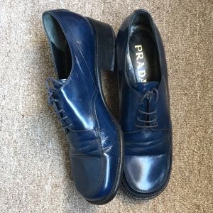 Navy Blue Prada lace-up oxfords loafer square toe